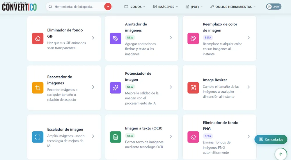 Interface principale de l'éditeur de photos Convertico