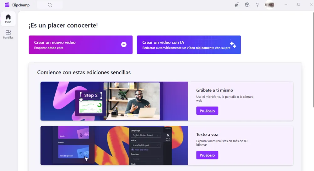 Interface principale du programme Windows Clipchamp.