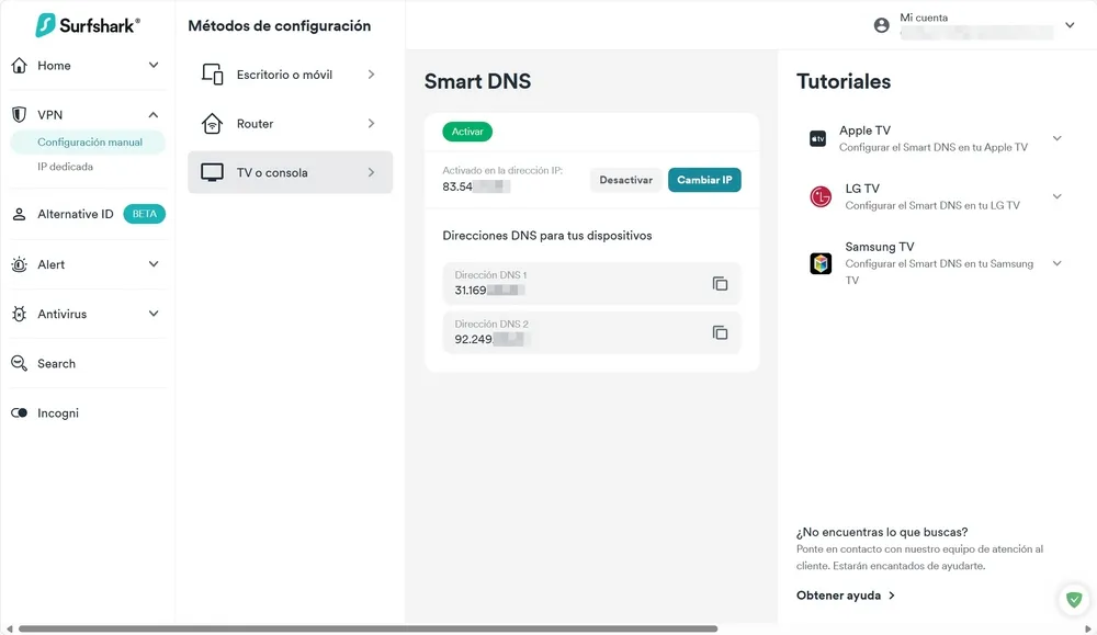 Surfshark - Activer SmartDNS