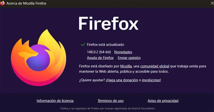 Fenêtre de mise à jour de Firefox.