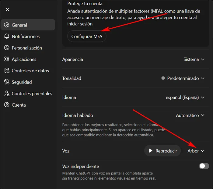 Fenêtre de configuration de l'assistant ChatGPT.