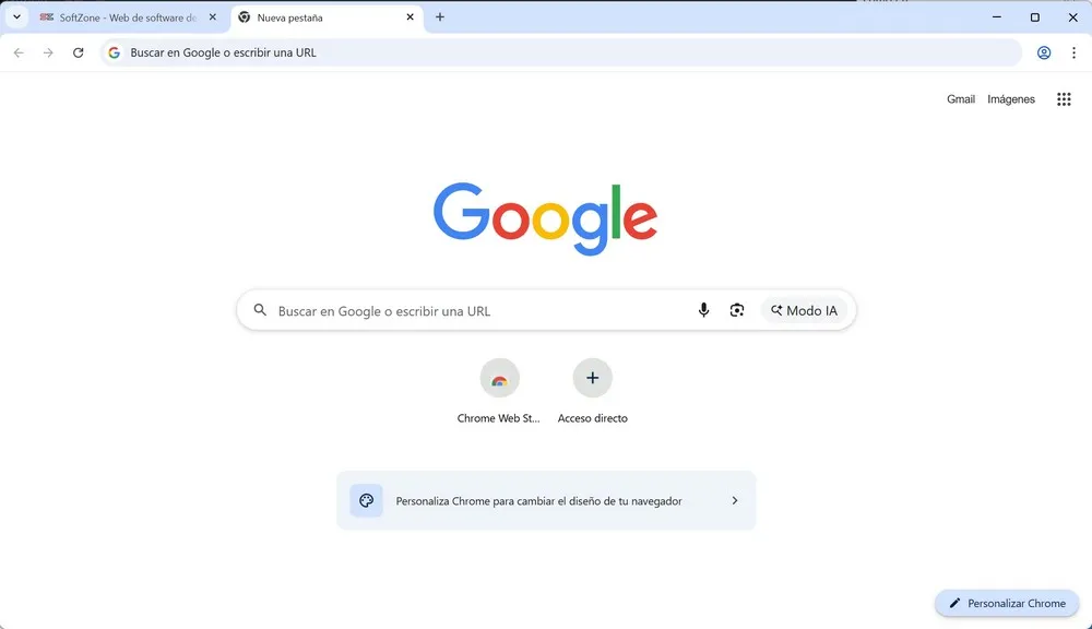 Page d'accueil de Google avec son logo et sa barre de recherche.