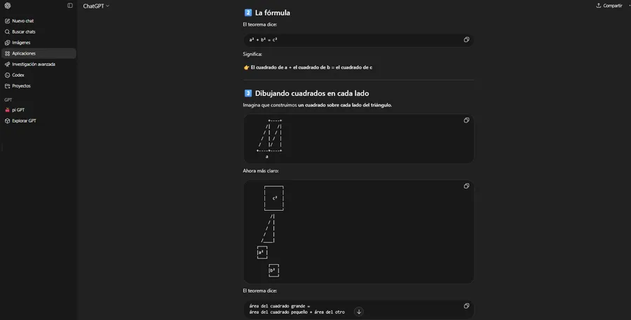 ChatGPT avec le théorème de Pythagore.