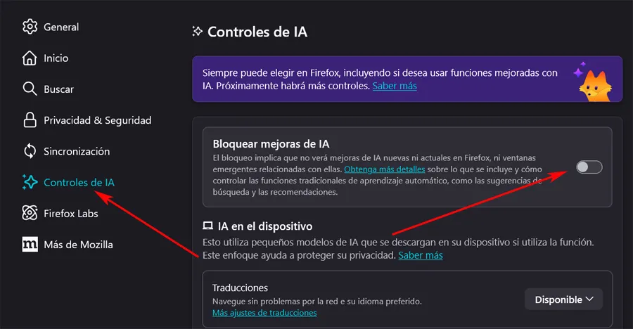 Bloquez les contrôles de Firefox AI.