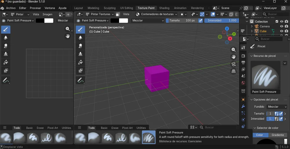 Interface principale du programme gratuit Blender pour la conception 3D.