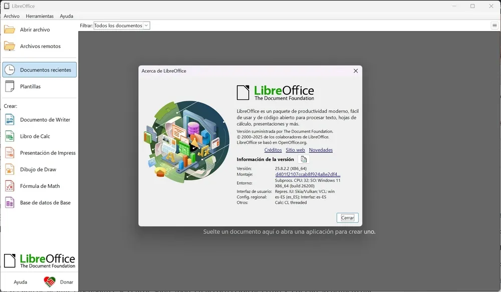 Nouvelle version de la suite LibreOffice 25.8.2.