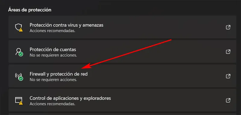 Pare-feu et protection réseau dans les paramètres Windows