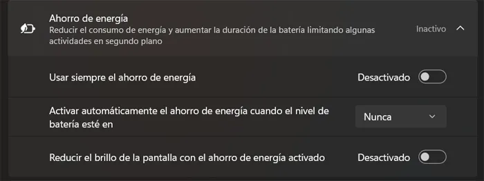 Mode d'économie d'énergie dans l'application Paramètres Windows.