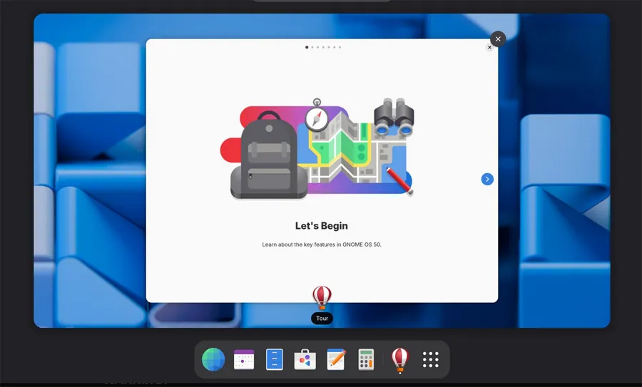 Interface d'accueil au démarrage de GNOME 50.