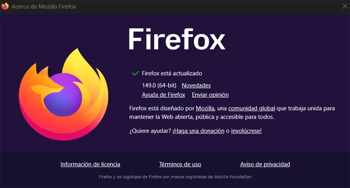 Fenêtre de mise à jour de Firefox 149