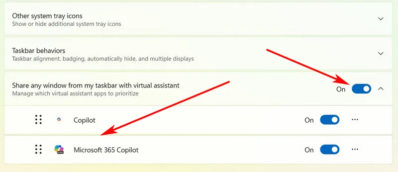 Désactivez le partage d'applications Windows avec Copilot dans la barre des tâches.