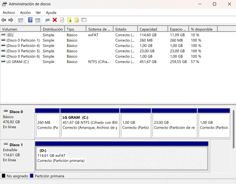 Outil de gestion de disque Windows 11.