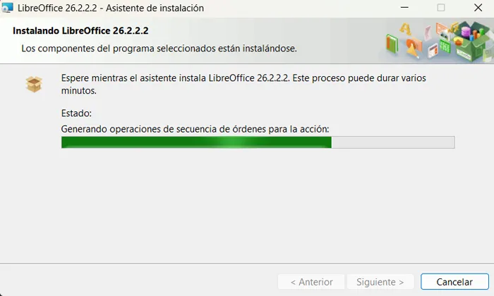 Fenêtre d'installation de LibreOffice.