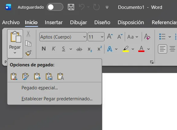 Fonctions de copier-coller de Word.