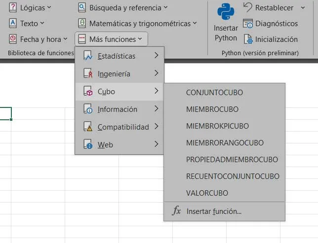 Formules Excel dans votre menu.