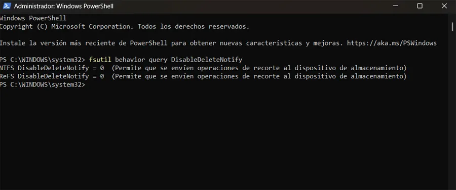 Vérifiez si TRIM est activé dans Windows.