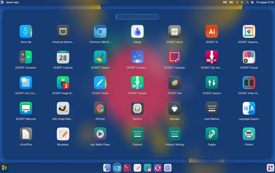 Applications du système d'exploitation Linux Desert.
