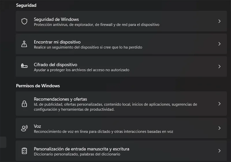 Paramètres de l'application Confidentialité Windows.