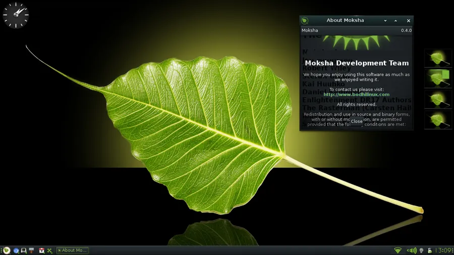 Interface principale du système d'exploitation Bodhi Linux.