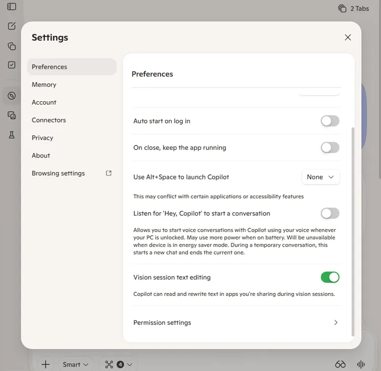Paramètres de page, nouveau design Edge.