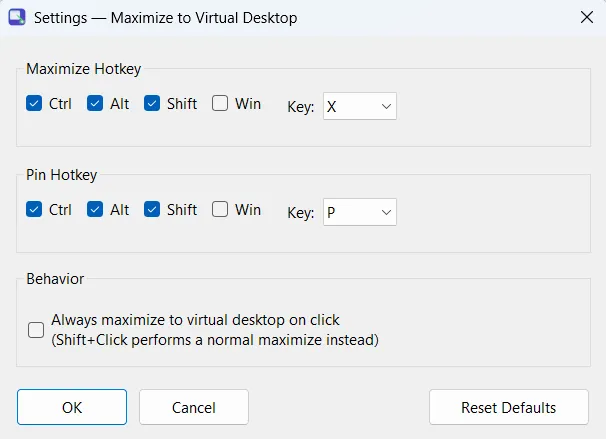 Agrandir la fenêtre de configuration du programme Virtual Desktop
