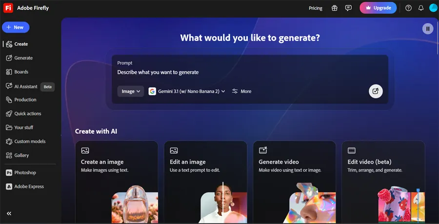 Assistant d'interface Adobe Firefly.