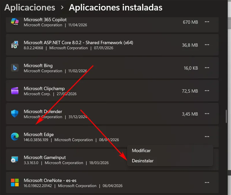 Paramètres de l'application Windows supprime Edge.