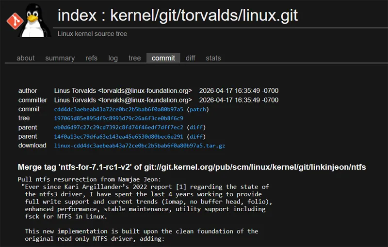 Git Linus Torvalds pour NTFS.