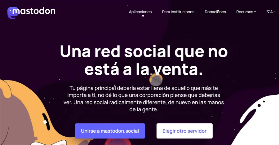 Écran initial du réseau social Mastodon