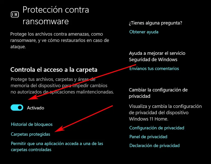 Fonctionnalité anti-ransomware dans Windows.