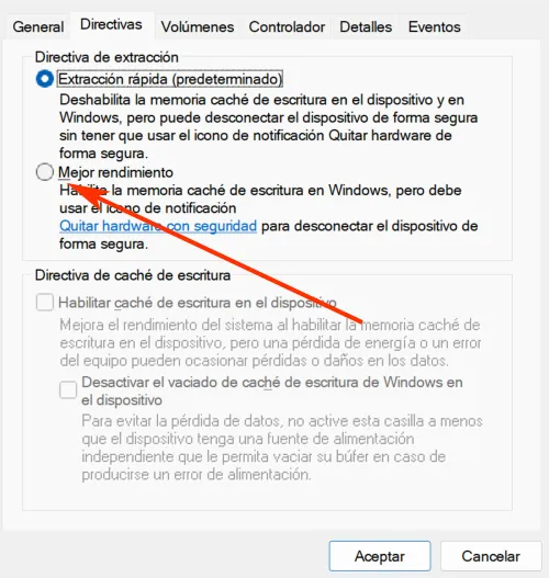 De meilleures performances sont la politique Windows pour les SSD.