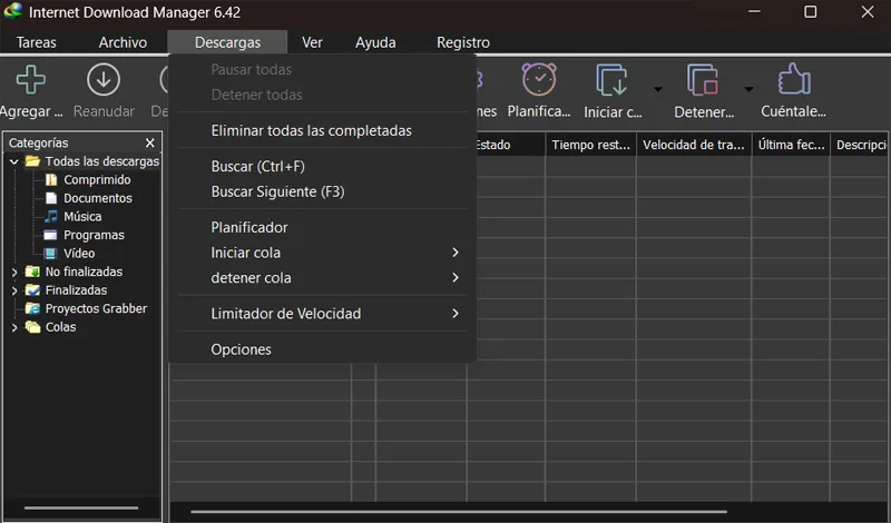 Interface principale du programme IDM.