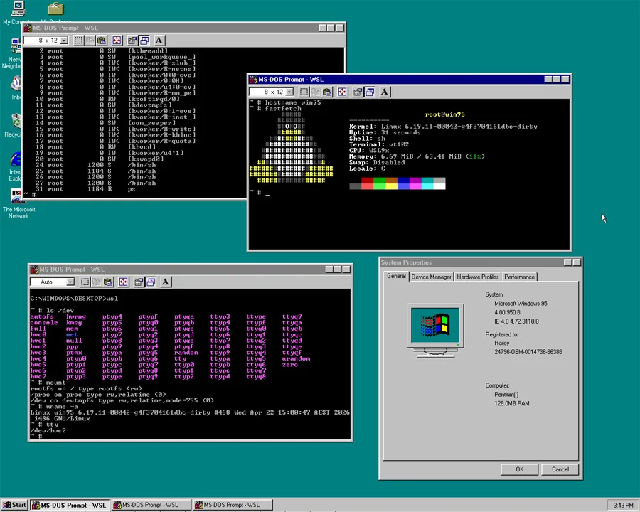 Projet appelé WSL9x Windows 95 Linux.