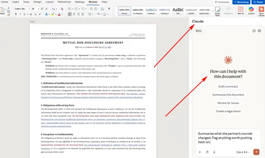 Intégration de l'IA Claude dans Word.