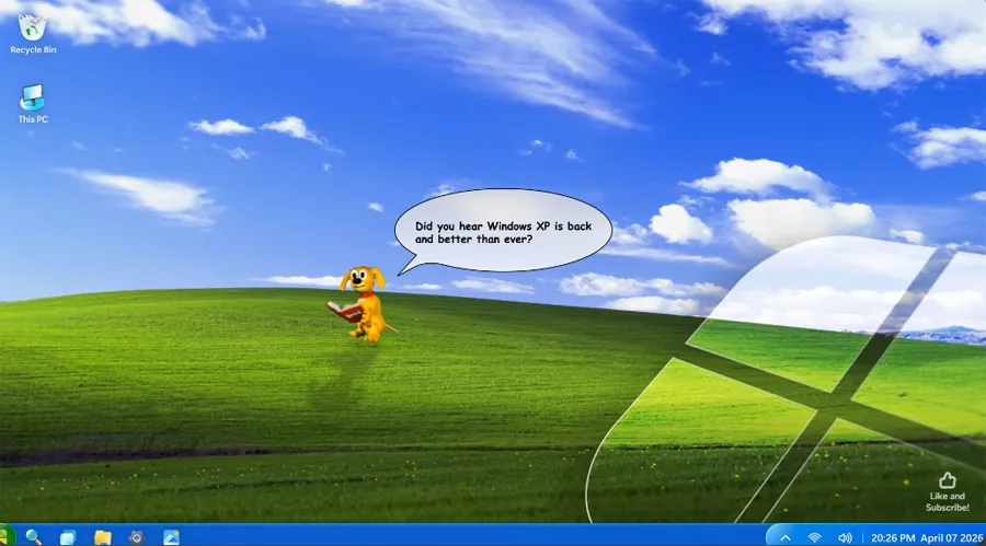 Interface Windows XP Édition 2026 créée comme un concept.