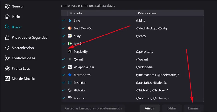 Moteurs de recherche pour personnaliser les moteurs dans Firefox.