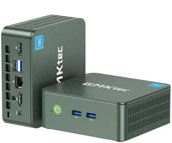 Mini PC GMKtec avec disque solide SSD et 16 Go de RAM.