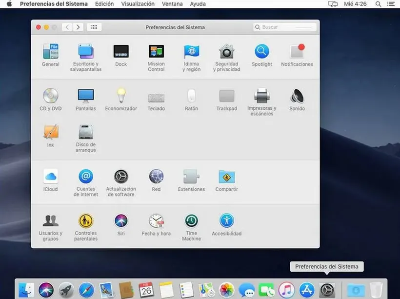 Interface principale du système d'exploitation macOS.