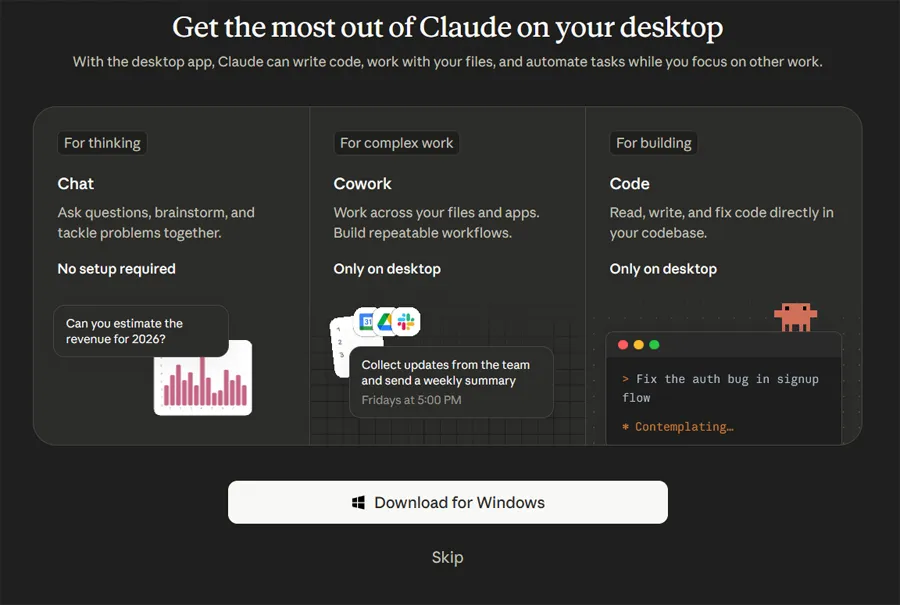 Interface initiale de la version web de Claude Opus.