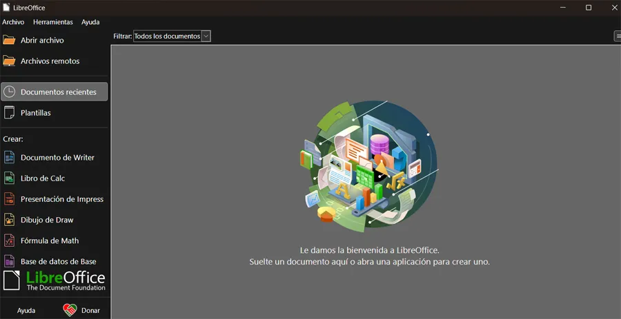 interface initiale de libreoffice