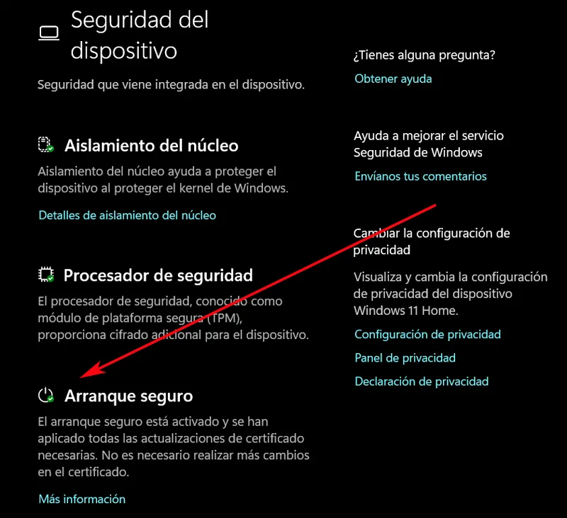 Paramètres mis à jour Démarrage sécurisé Windows 11.