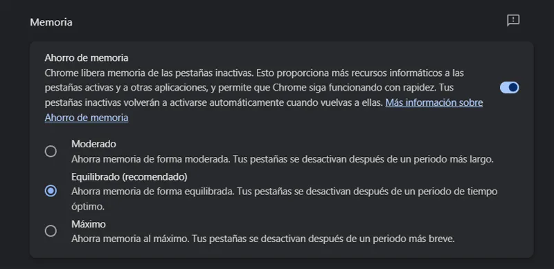 Fonctionnalité d'économiseur de mémoire Chrome
