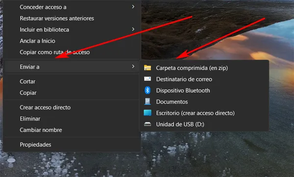 Option Envoyer vers dans Windows 11.