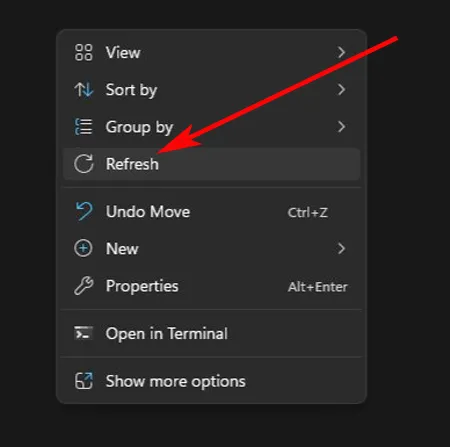 Menu contextuel avec l'option Mettre à jour dans Windows 11.