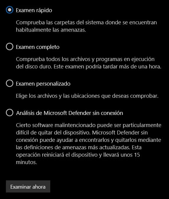 examen Windows Defender