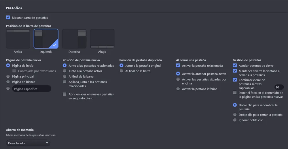 configurer les onglets Vivaldi