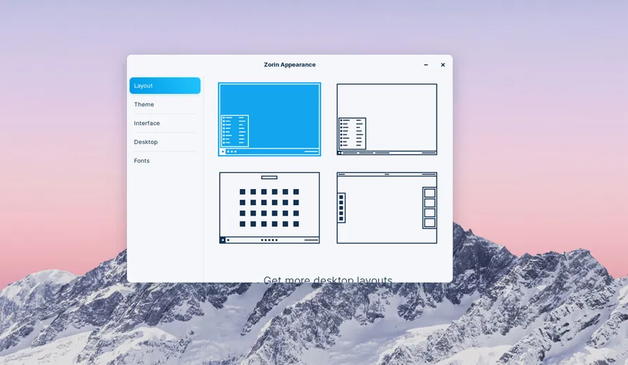 Interface et options d'apparence de Zorin.