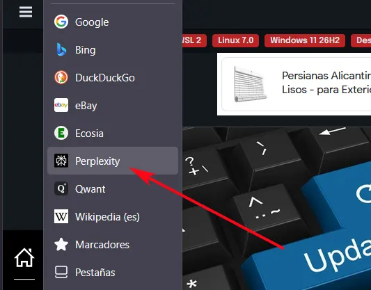 Sélectionnez le moteur de recherche dans le navigateur Firefox.