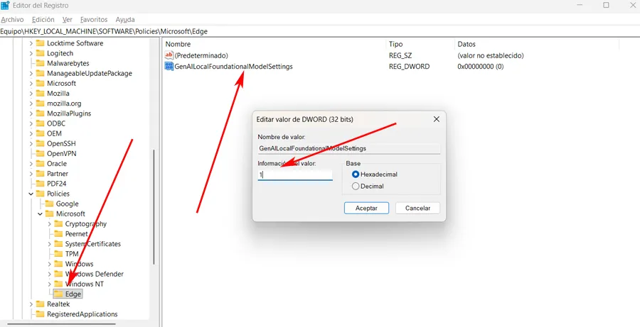 Modifiez le téléchargement du registre Windows Edge IA.