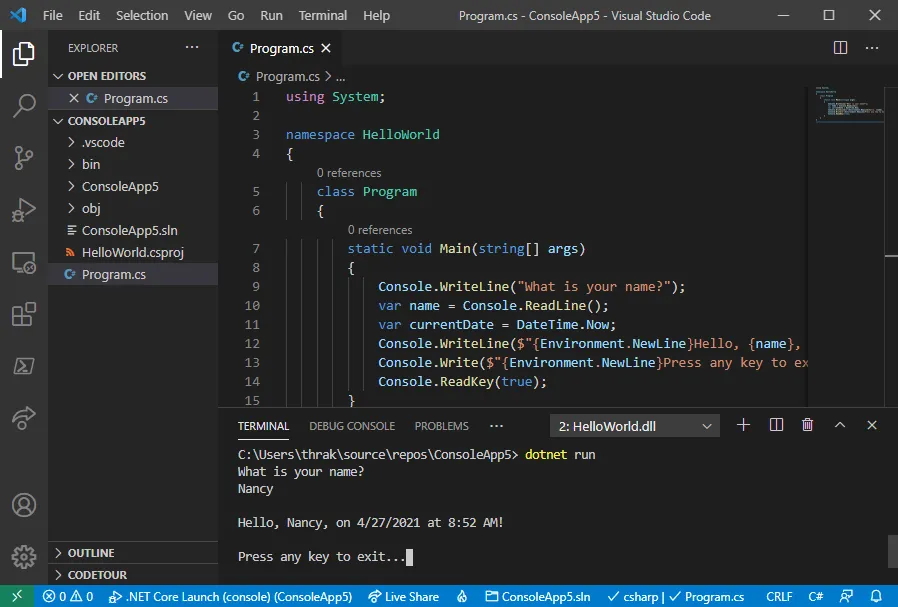 Interface Visual StudioCode